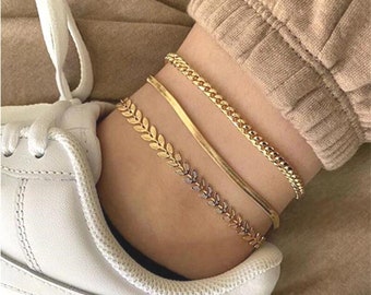 Gold Anklet bracelet | gold chain anklet | thick chain gold anklet bracelet | gold anklet bracelet set | chain anklet set | Beach Wedding