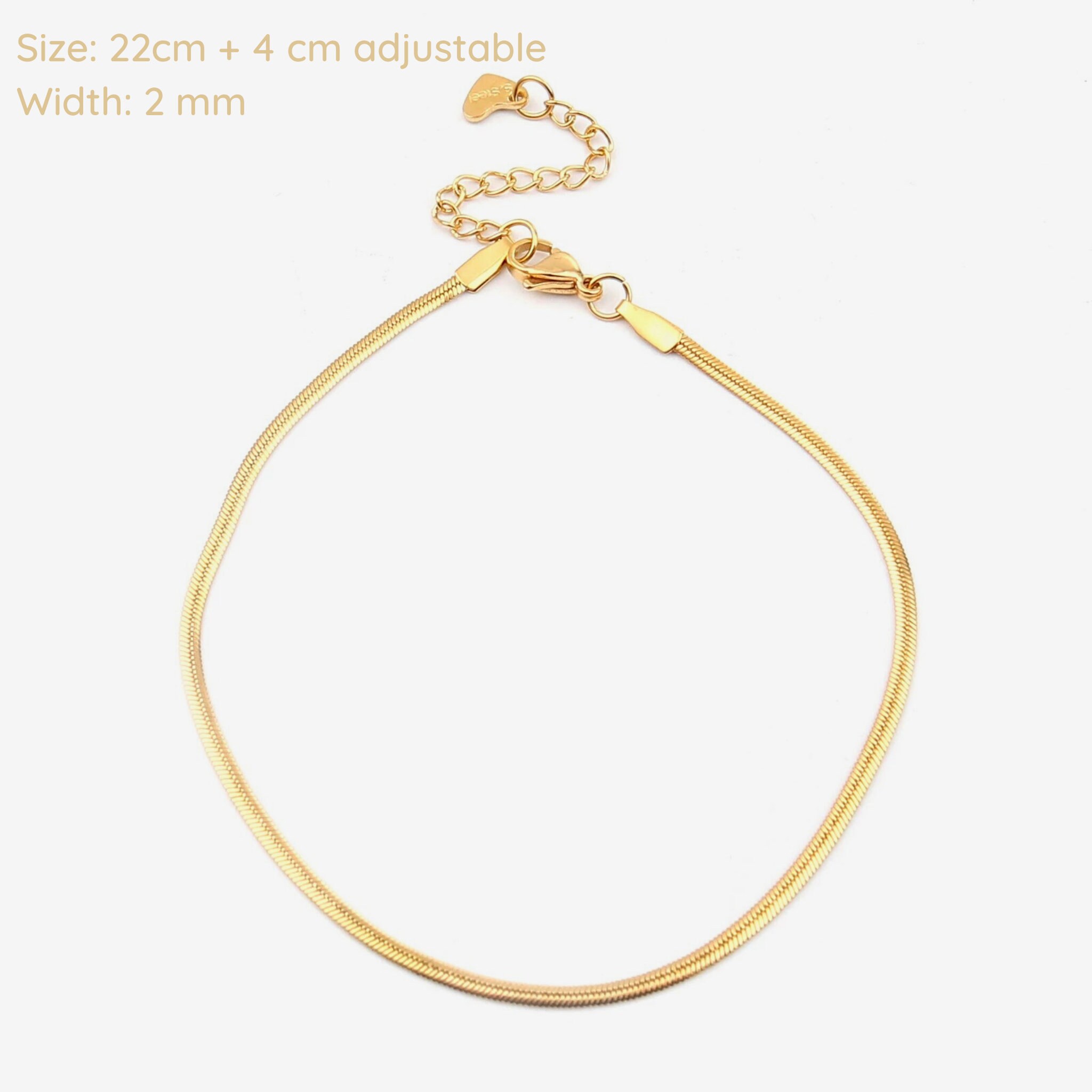 14K Gold Plated Anklet / Thin Snake Anklet / Herringbone Etsy