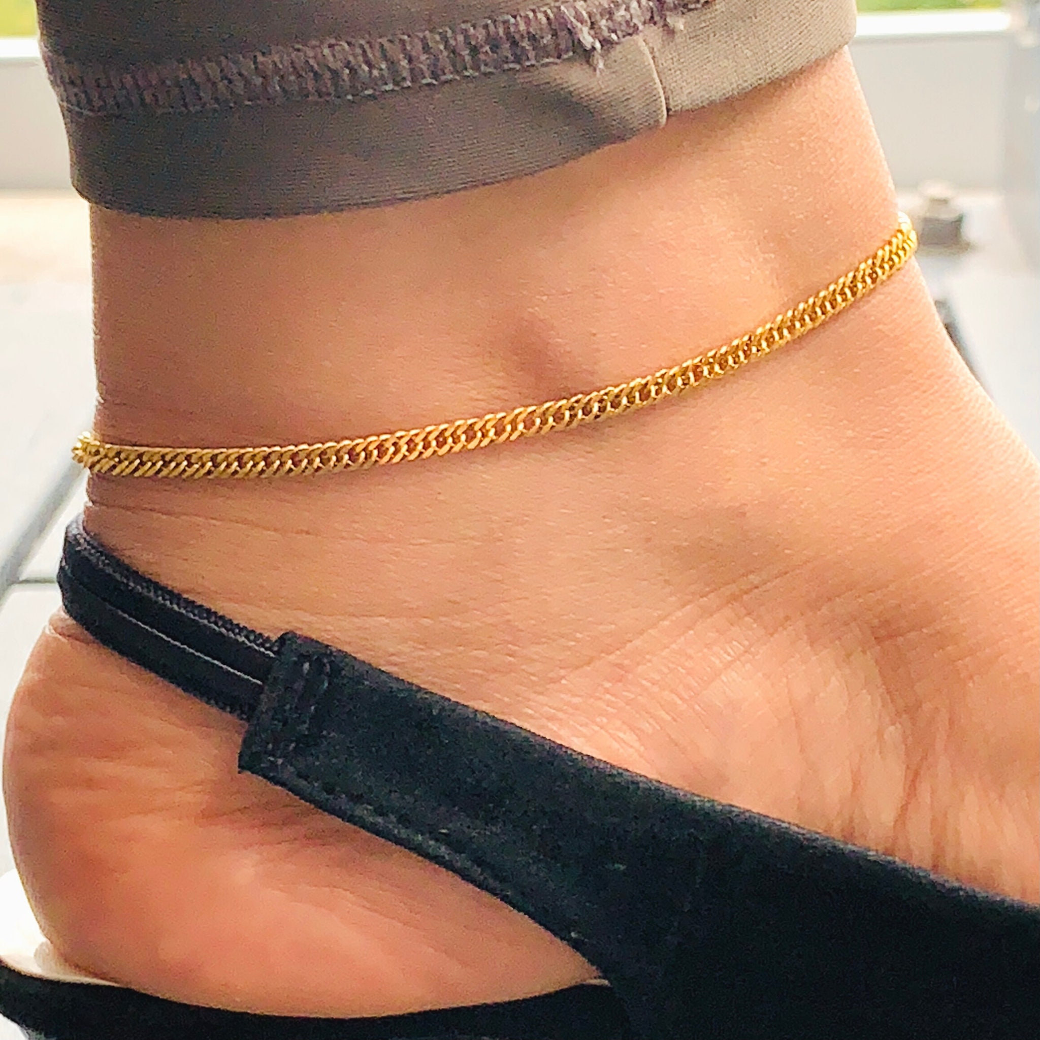 Gold Plated Anklet Cuban Anklet Chain Link Anklet Layer Etsy Australia
