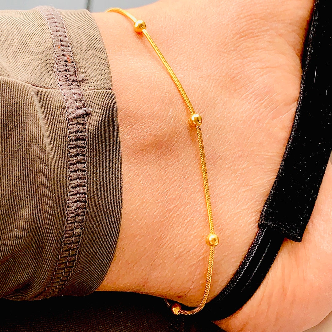 Beaded Gold Anklets Stainless Steel Anklets Waterproof Etsy