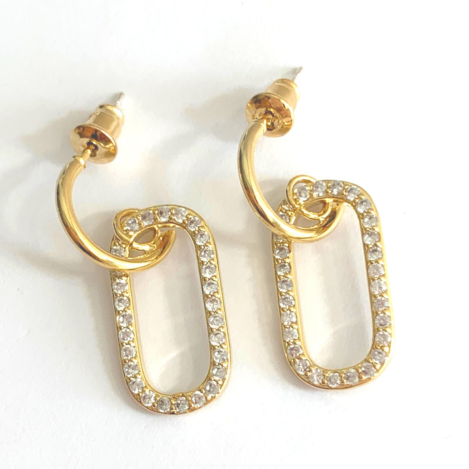 Matte Gold Hoop Earrings with Oval Hoop Dangle