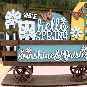 Sunshine & Daisies,Add on Interchangeable for Wagon/ Shelf Sitter, Mantel/Seasonal Decor, Tier Tray, Wood Decor, Housewarming, Free Shipping