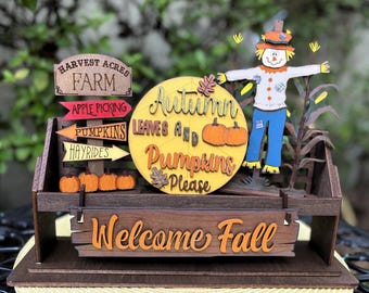 Welcome Fall Scarecrow: Interchangeable Wagon or Shelf Sitter, Autumn Decor