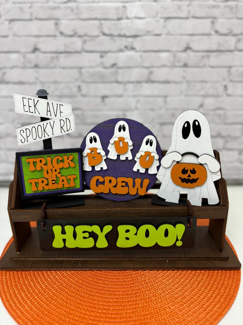 Hey Boo, Trick or Treat, Cute Ghost, Halloween Decor, Interchangeable/Shelf Sitter Decor, Cute Halloween Décor, Tier tray, Housewarming Gift