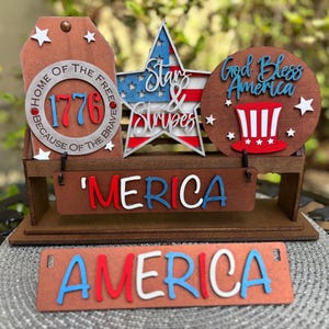 America/'Merica, Patriotic Decor: Interchangeable Add on Wagon/Shelf Sitter, Tier Tray Decor