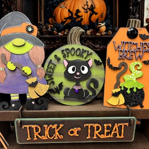 Halloween Gnome Witch: Trick or Treat, Interchangeable Add on Wagon/Shelf, Tier Tray Decor