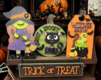Halloween Gnome Witch: Trick or Treat, Interchangeable Add on Wagon/Shelf, Tier Tray Decor