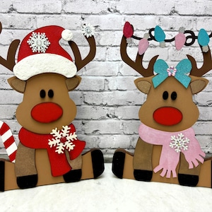 Hand-Painted 3D Reindeer Shelf Sitter: Holiday Mantle Decor,