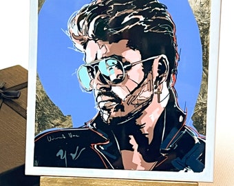 George Michael LUXURY GIFT Fine Art Ceramic Tile with mini easel and certificate of authenticity in a black box, Pop music art for music fan