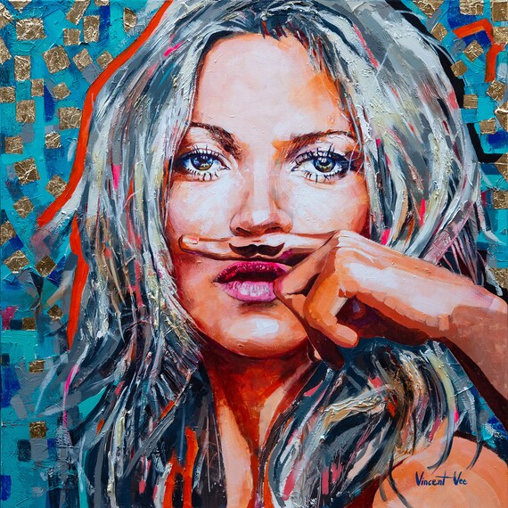 Portrait of Kate Moss painting Canvas Print Choose Your Size.. Portrait of Kate Moss painting Canvas Print Choose Your Size..