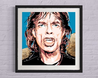 Mick Jagger Rolling Stones Star Luxury Home Decor Hanger For Rock Music Fan, This is a Framed Original Mix Media Artwork With Gold Leaves