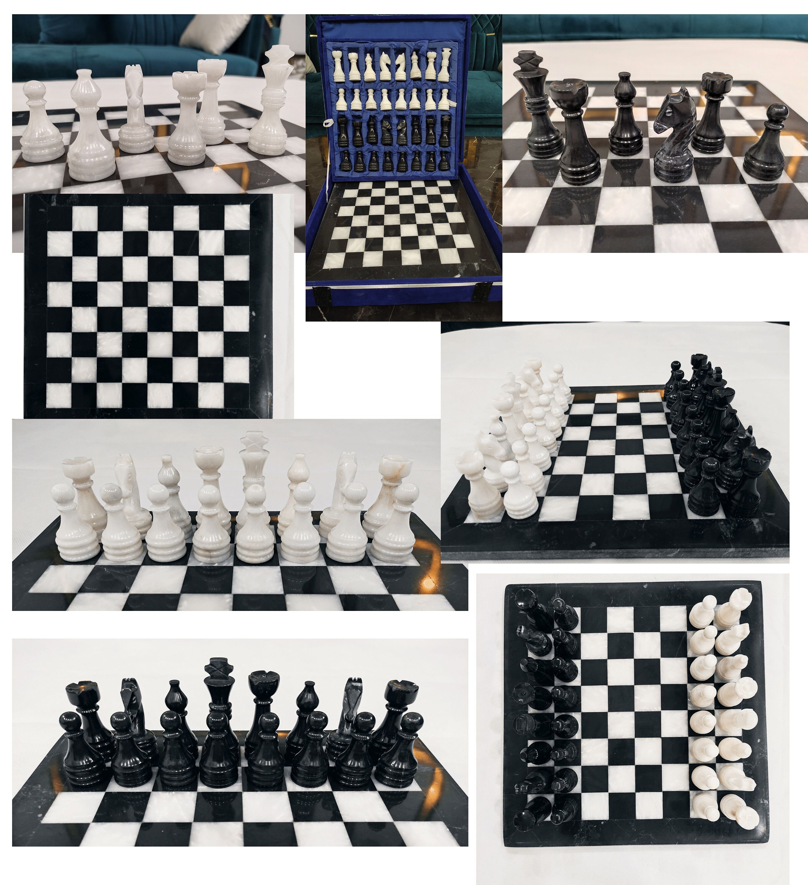 Coffee & Brown Marble Chess Set with Storage Case 16 inch