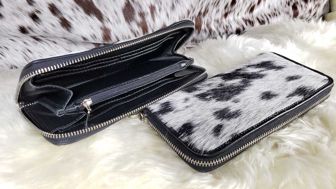 Cowhide Wallets for Women Slim Wallet Bifold Black Leather Etsy