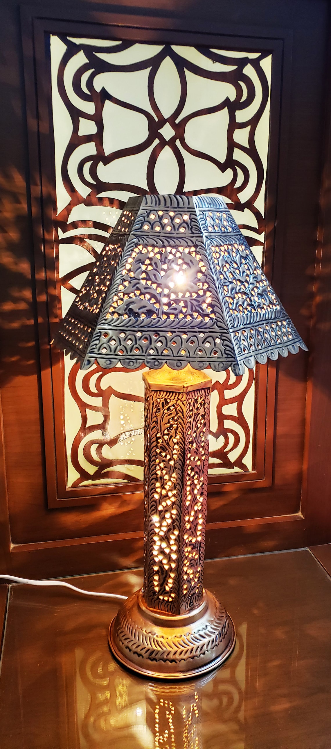 Moroccan Brass Table Lamp Bedside Night Light Handmade Home Etsy