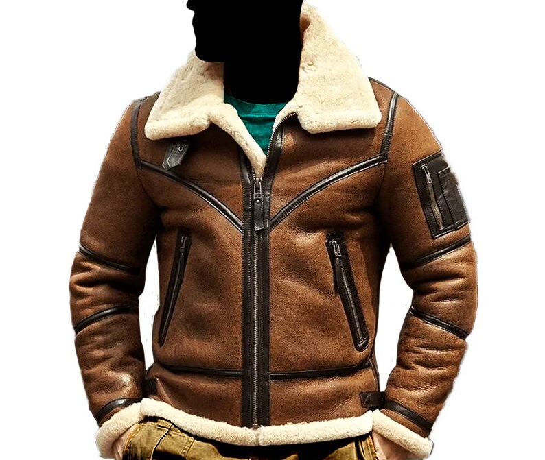 Mens Jacket Lambskin Leather/sheepskin Winter Coat Fur Bomber Leather ...