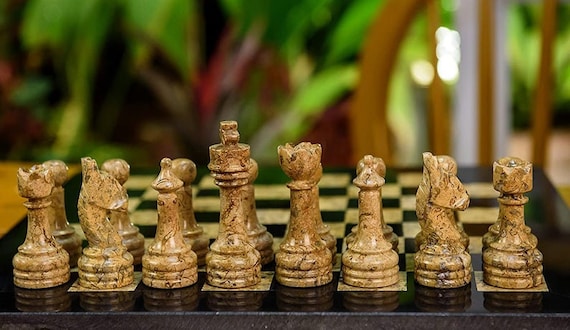 *Queens Gambit* Handmade Marble Chess  Board Handcraft 16 x 16 Coral Brown 