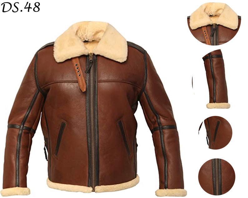 Mens Jacket Lambskin Leather/sheepskin Winter Coat Fur Bomber Leather ...