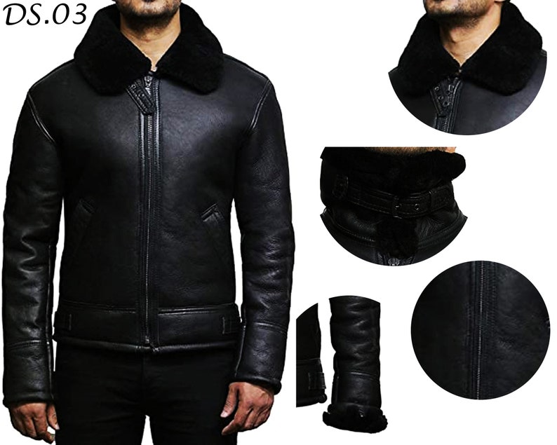 Mens Jacket Lambskin Leather/sheepskin Winter Coat Fur Bomber Leather ...