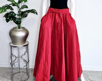 African Print Ankara Style Long Red Maxi Skirt with matching Sash / Headwrap Wrap has Pockets