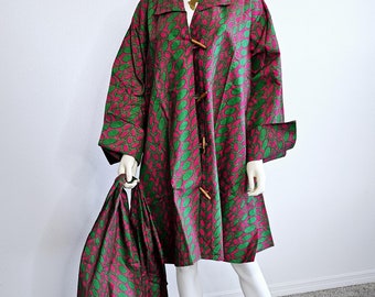 African Print Style Woman Long Tunic Hi Low Swing Maxi Shirt Dress / Top with Pockets & Headwrap -  Size Fits M - 3XL - up to size 24