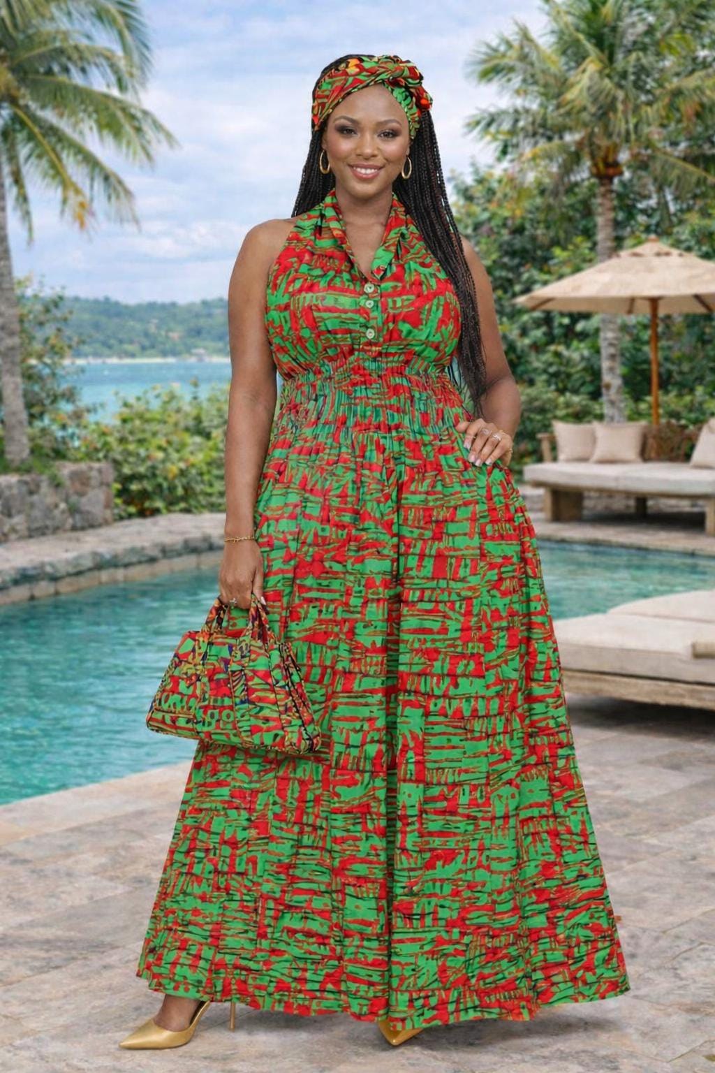 african beach dress Print Wear Color::#14-Light Coral Ankara Style Pattern:Floral Blue Green Tropical Strapless