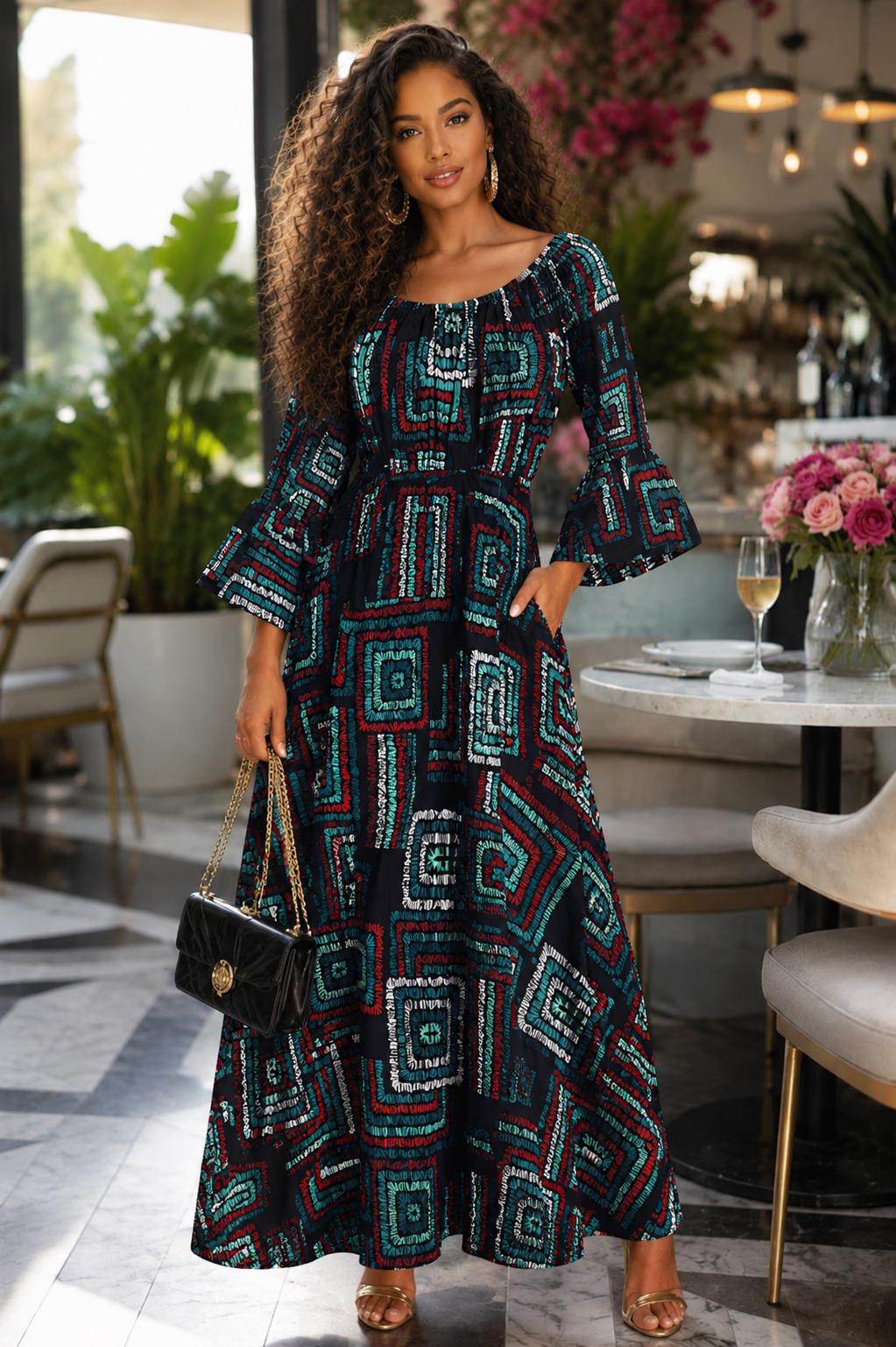 ankara black dresses Purple and Black Puff Sleeve Ankara Dress
