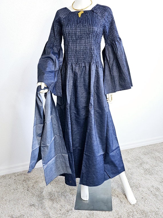 Denim Style African Print Maxi Dress With Smocked Bodice & Headwrap - Etsy Israel Denim Style African Print Maxi Dress With Smocked Bodice & Headwrap - Etsy Israel