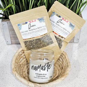 Organic Moringa Mint Tea Gift Set with Namaste Candle