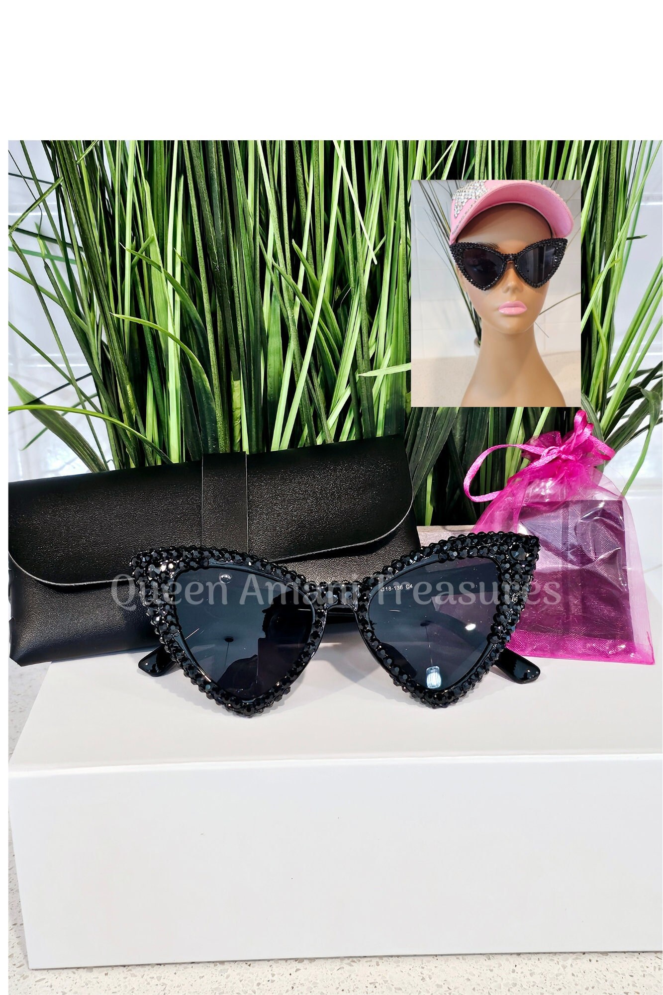 Rhinestone Oversized Black Sunglasses - Etsy Canada