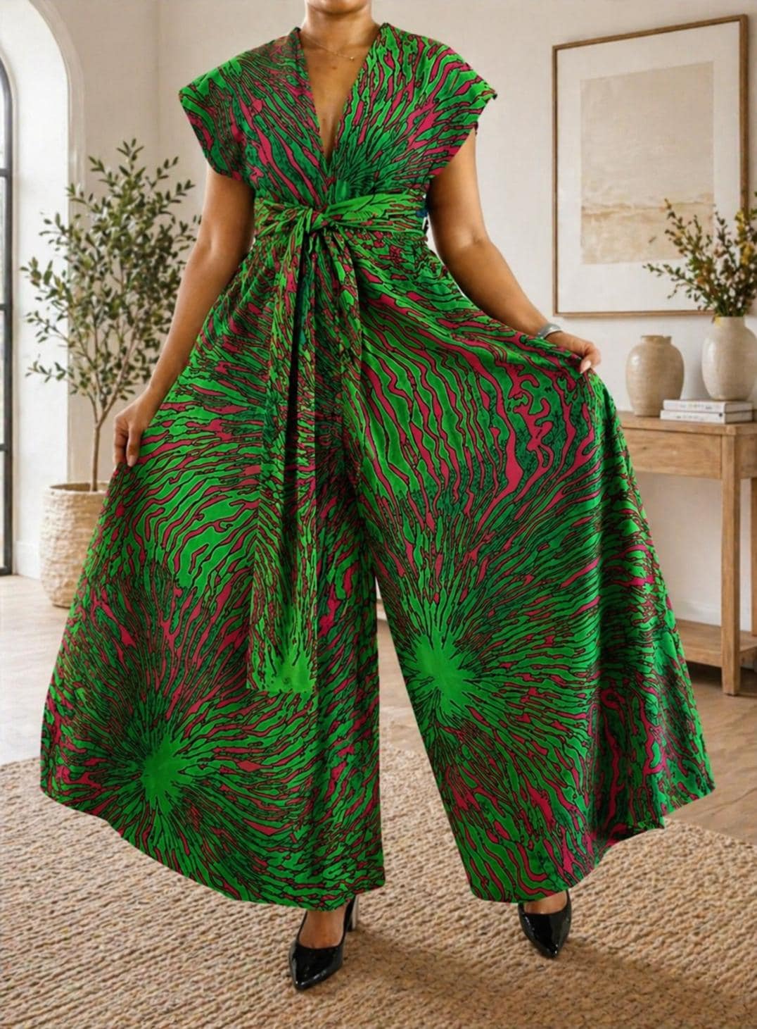 white christmas dresses African Print /Ankara/Kitenge Maxi Dress - Red /Orange/Black Tribal Print Short Sleeved Button Down Long Shirt Dress main image 0
