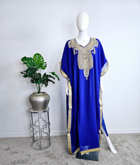 chiffon kaftan maxi dress Draped In Luxe Chiffon Kaftan Maxi Dress - Blue/combo