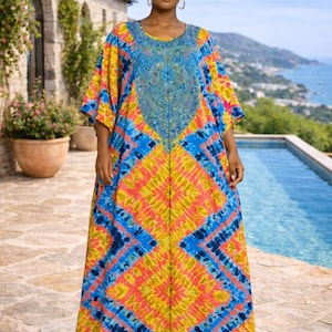 Caftan kimono à imprimé africain BouBou Moo Moo Robe de détente - Taille unique : M - 2XL
