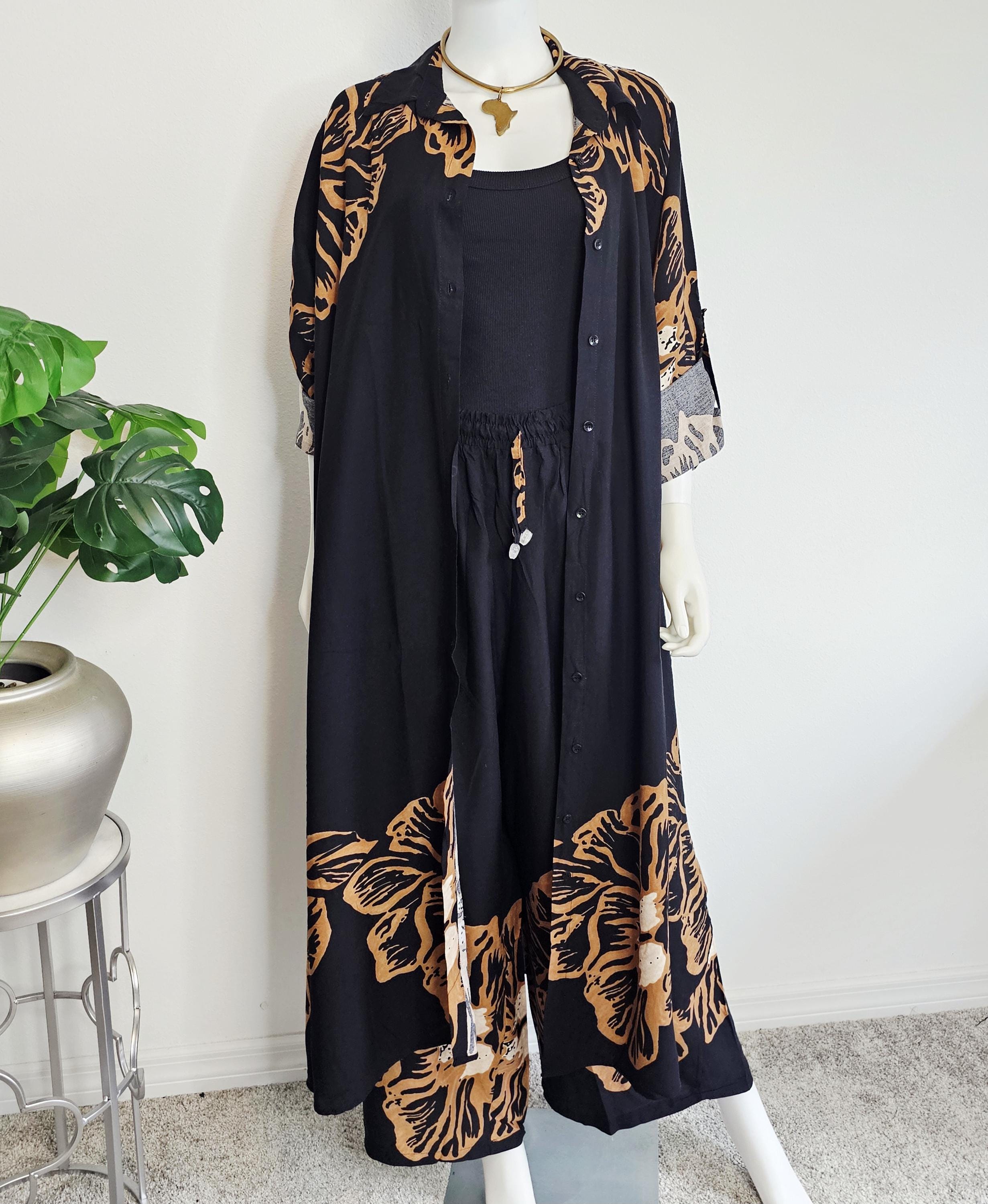 Kaftan Two Piece Wide Leg Palazzo Pant Set/long Abaya and Shirt Dress ...