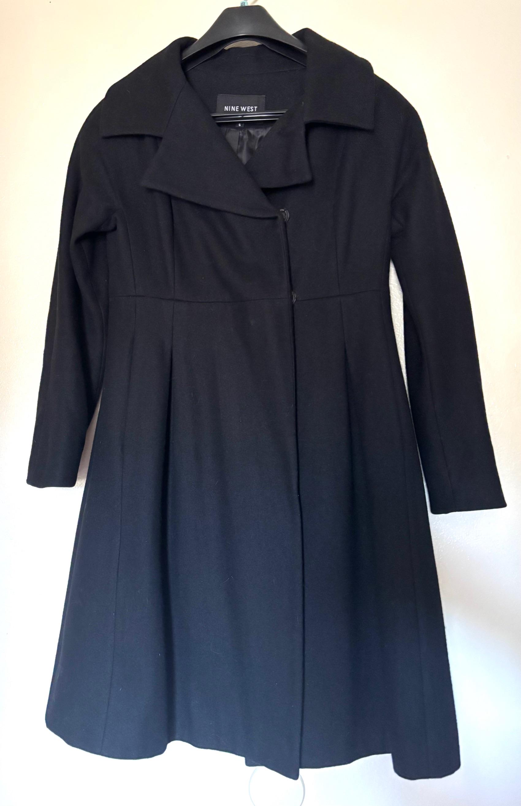 Manteau Nine West Violet Laine Mélangée - Taille 12, Mi-long, Avec Ceinture Et Poches - Occasion Très Bon état