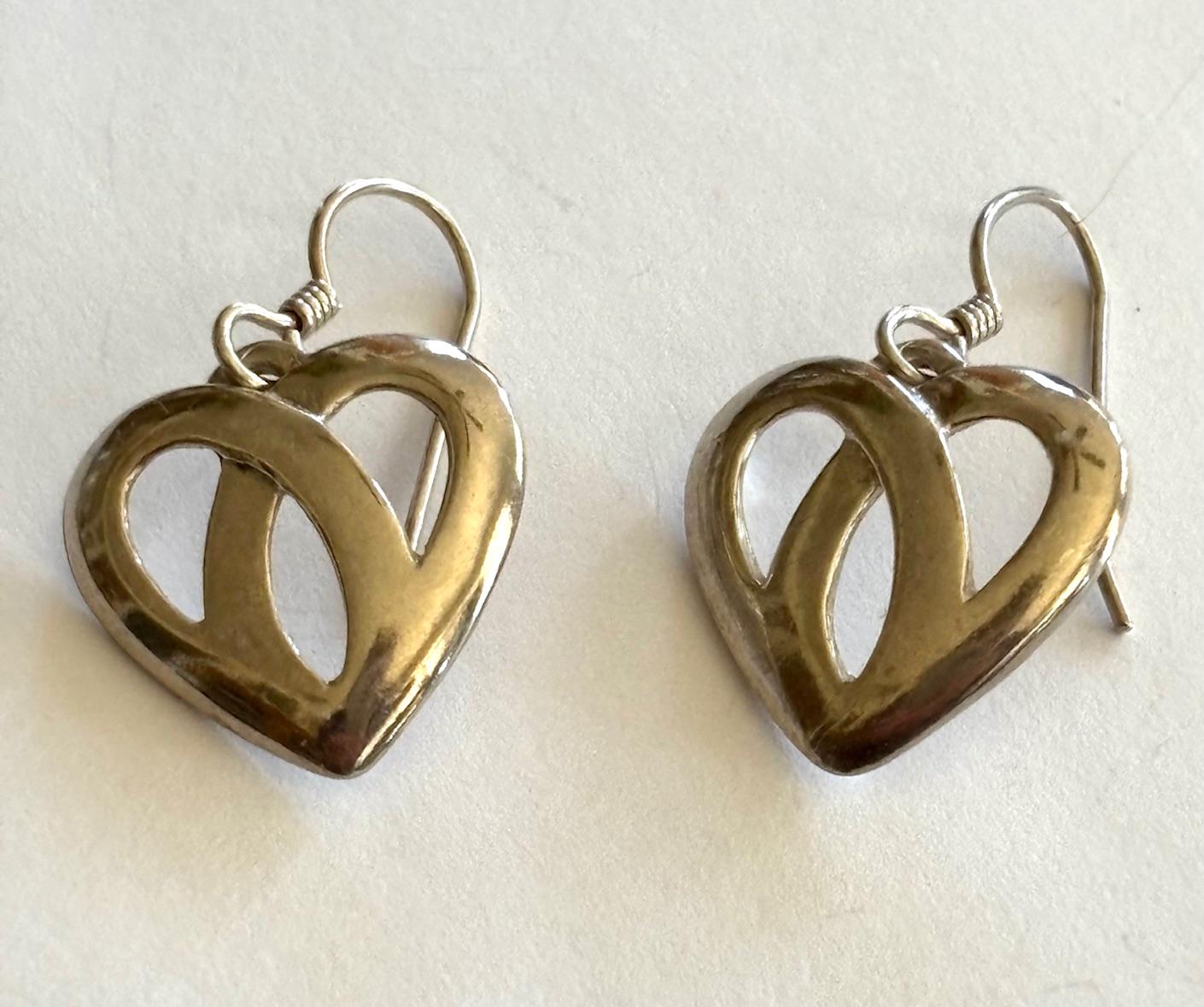 アクセサリー Vintage Silver 925 Heart design earrings Vintage 925 Sterling Silver Open Heart Dangle Earrings JV 1988