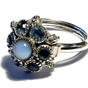 Vintage Blue CZ Cluster Rhinestone Ring S7