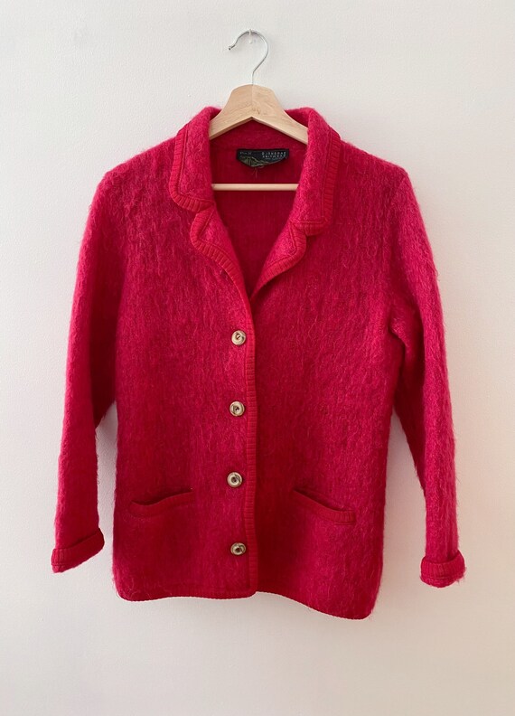 Vintage Mohair Cardigan Sweater, Cranberry Jumper