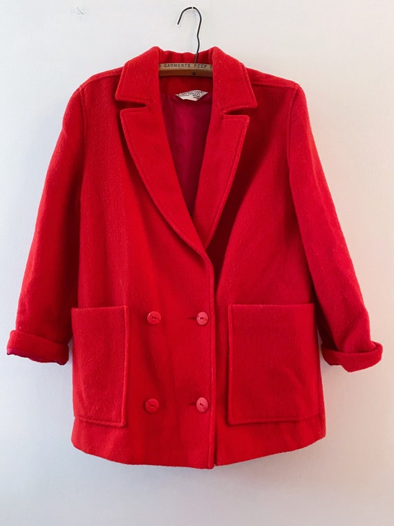 70s Oversized Red Wool Boyfriend Blazer, Vintage J