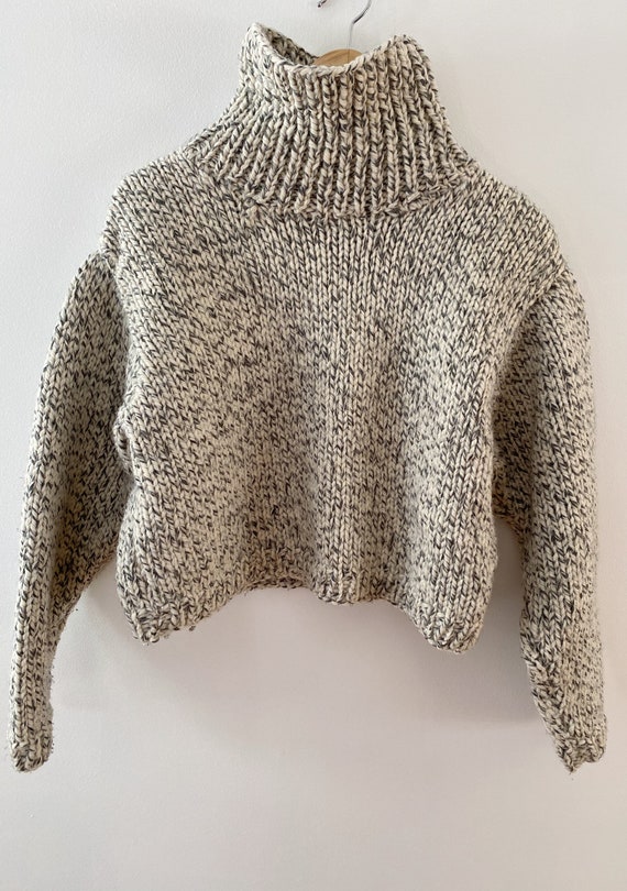 Handmade Chunky Knit Wool Turtleneck Cropped Sweat