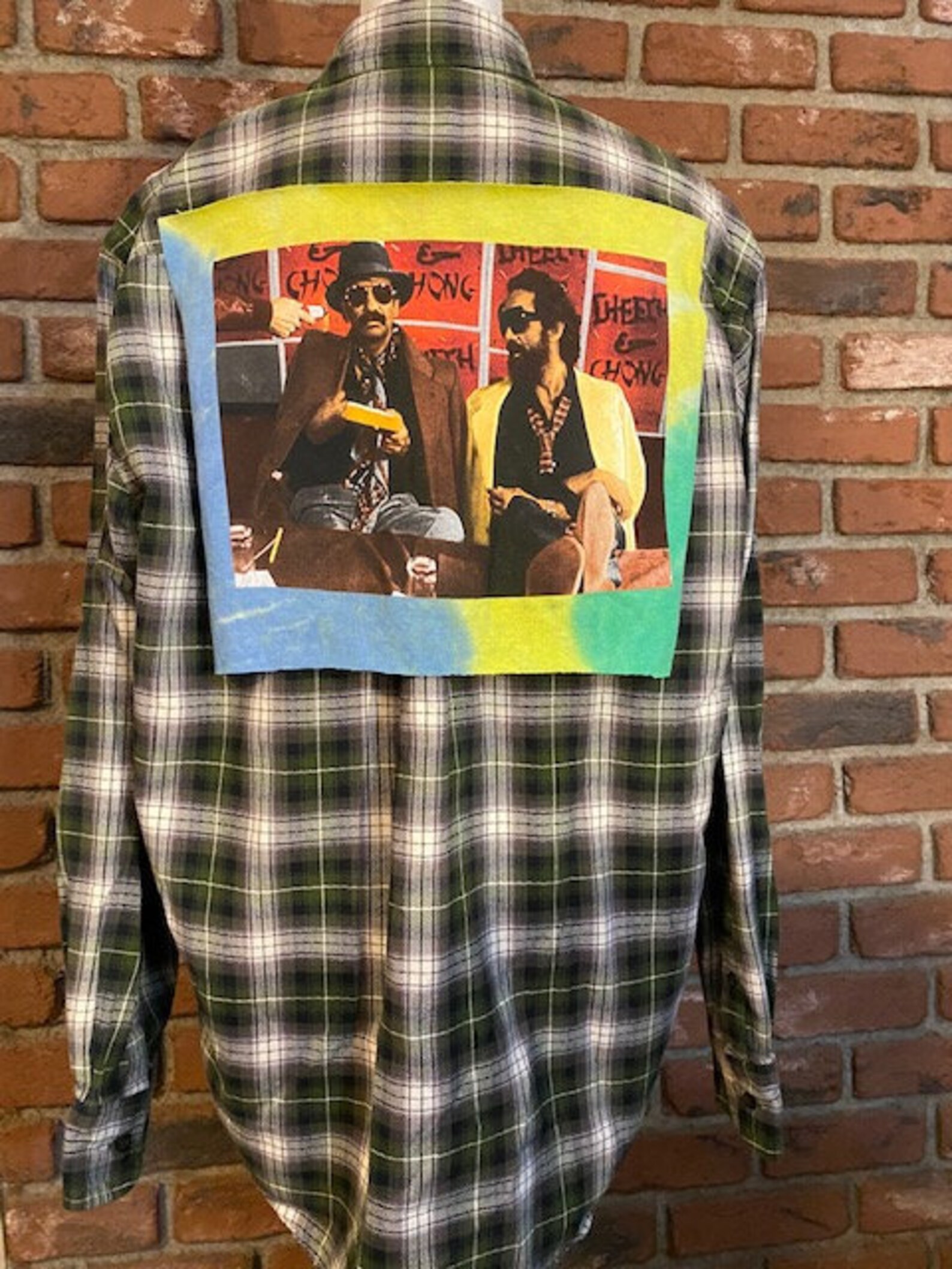 Upcycled Bleached Flannel Shirt With Cheech and Chong Back Etsy