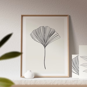 Ginkgo outline Giclée Print. Botanical line art print.