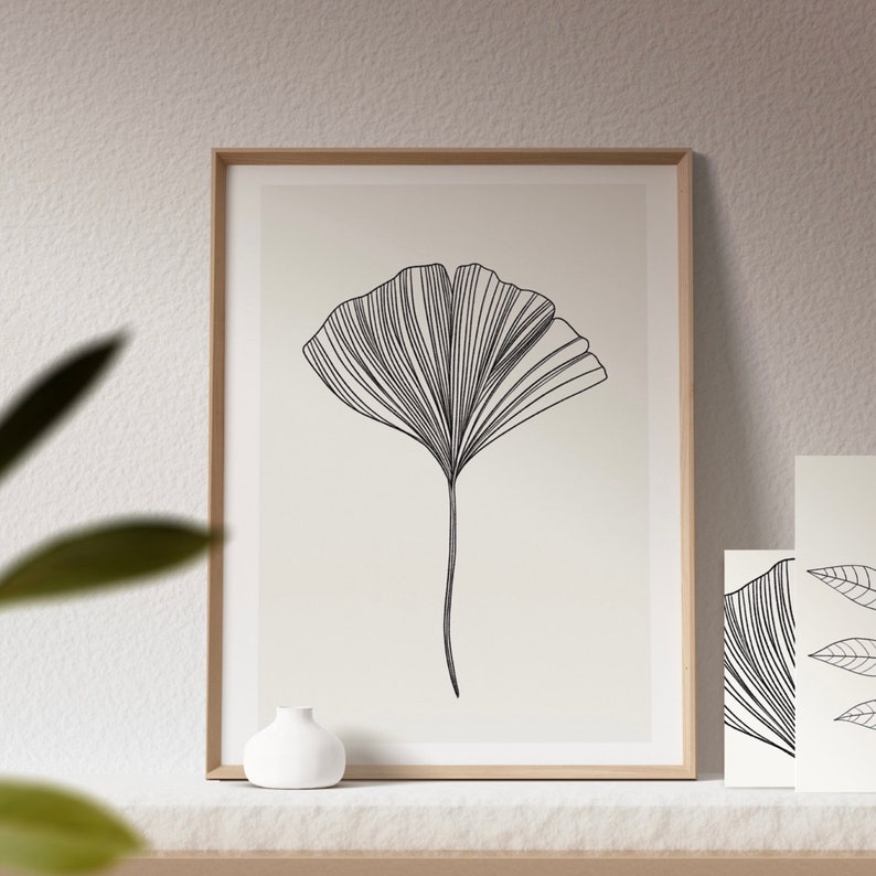 Ginkgo outline Giclée Print. Botanical line art print. image 1