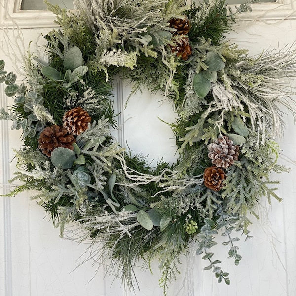 Frosted Christmas Wreath, Flocked Holiday Wreath