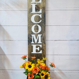 Groot welkomstbord met plantenbak | Welkom houten plantenbak | Gepersonaliseerd houten bord | Verticaal bord |
