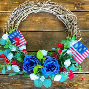 Forth of July Wreath Everyday Patriotic Wreath Red White Blue Floral Decor Memorial Day Wreath American Flag Wreath Americana Wreath image 2