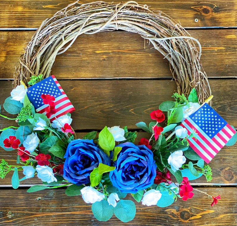 Forth of July Wreath Everyday Patriotic Wreath Red White Blue Floral Decor Memorial Day Wreath American Flag Wreath Americana Wreath image 2