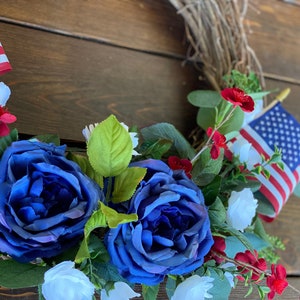 Forth of July Wreath Everyday Patriotic Wreath Red White Blue Floral Decor Memorial Day Wreath American Flag Wreath Americana Wreath image 3