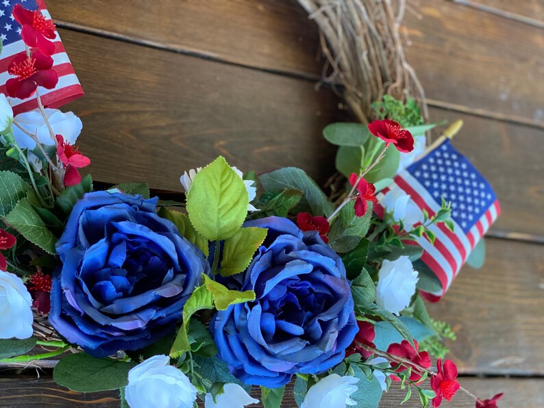 Forth of July Wreath Everyday Patriotic Wreath Red White Blue Floral Decor Memorial Day Wreath American Flag Wreath Americana Wreath image 3