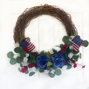 Forth of July Wreath Everyday Patriotic Wreath Red White Blue Floral Decor Memorial Day Wreath American Flag Wreath Americana Wreath image 1