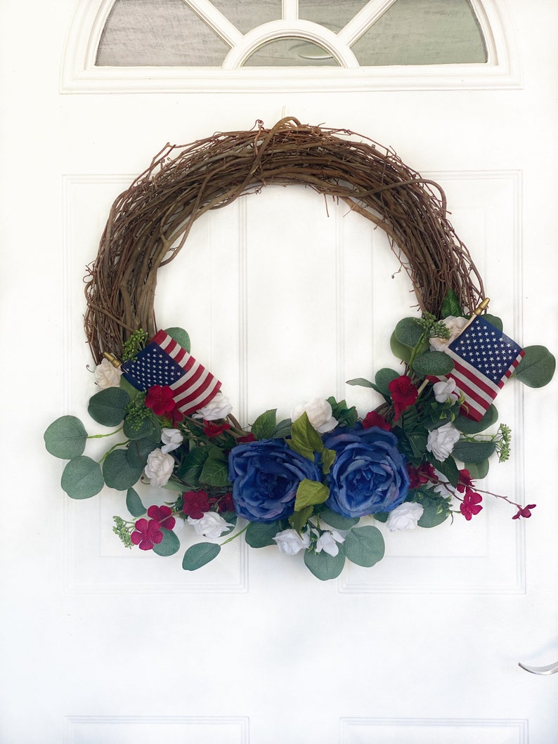 Forth of July Wreath Everyday Patriotic Wreath Red White Blue Floral Decor Memorial Day Wreath American Flag Wreath Americana Wreath image 1